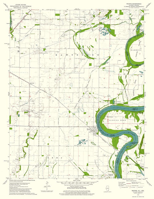 Maunie Illinois Quad - USGS 1974 Poster Print by USGS USGS # ILMA0007
