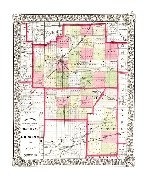 Mclean  Piatt  De Witt Illinois - Campbell 1850 Poster Print by Campbell Campbell # ILMC0004