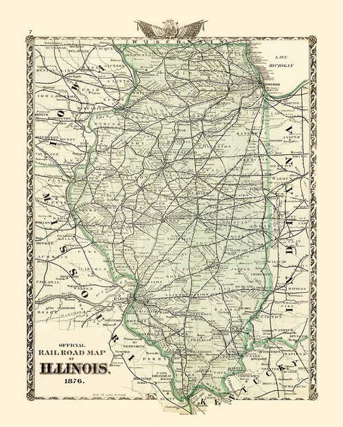 Illinois Railroad Map - Beers 1876 Poster Print by Beers Beers # ILIL0003