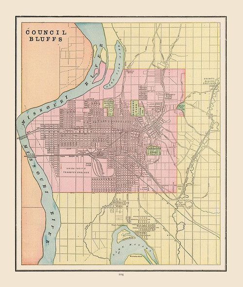 Council Bluffs  Iowa - Cram 1892 Poster Print by Cram Cram # IACB0001