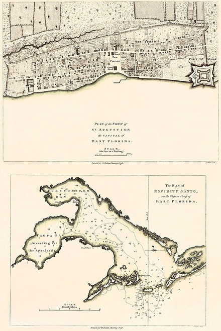 St Augustine, Tampa Bay Florida - Faden 1777 Poster Print by Faden Faden # FLST0007