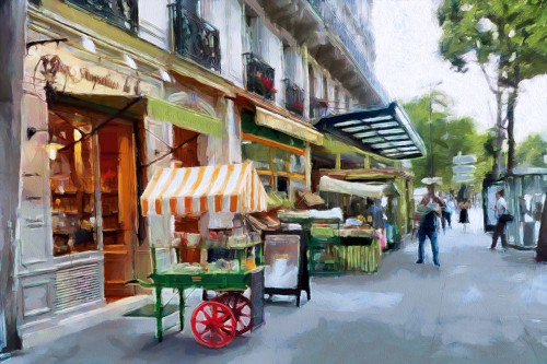 Street Shops in Paris Poster Print by Ronald Bolokofsky # FAS2144