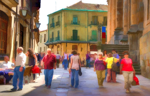 Crowded Spanish Street Poster Print by Ronald Bolokofsky # FAS2084
