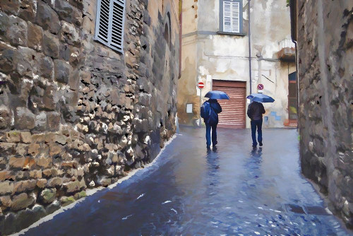 Rainy streets of Orvieto Poster Print by Ronald Bolokofsky # FAS2126