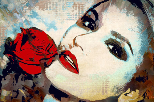 Red Lips and Red Rose Poster Print by Ronald Bolokofsky # FAS1743