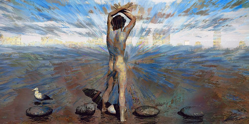 Stepping Stones  Poster Print by Ronald Bolokofsky # FAS1761