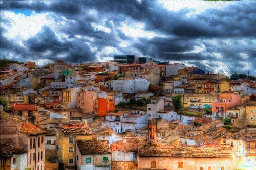 Village Along the Hillside Poster Print by Ronald Bolokofsky # FAS1510