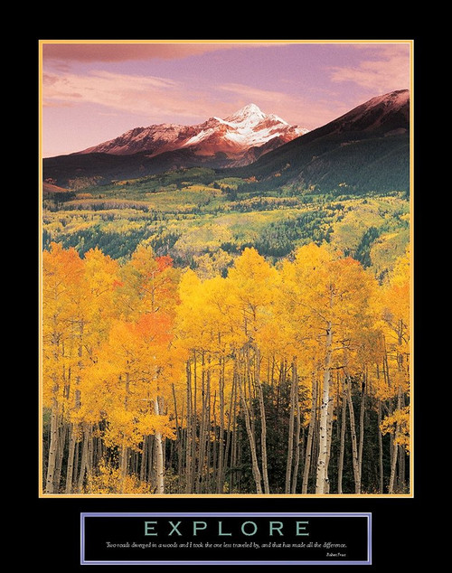 Explore - Mountain and Aspen Trees Poster Print by Unknown Unknown # F101695