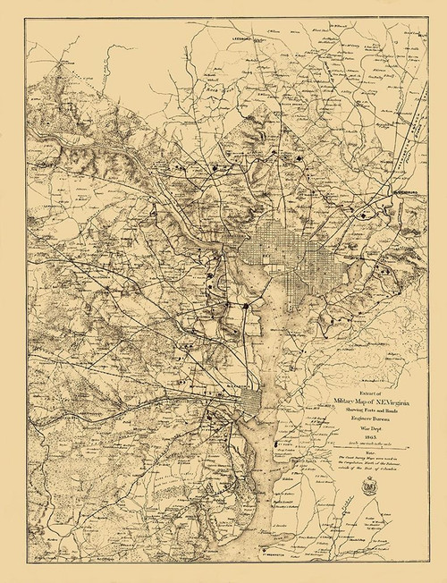 Civil War Virginia Forts Roads - US War Dept 1865 Poster Print by USWD USWD # CWVA0003