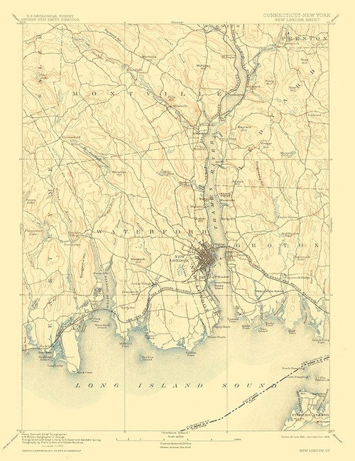 New London Connecticut Sheet - USGS 1893 Poster Print by USGS USGS # CTNL0001
