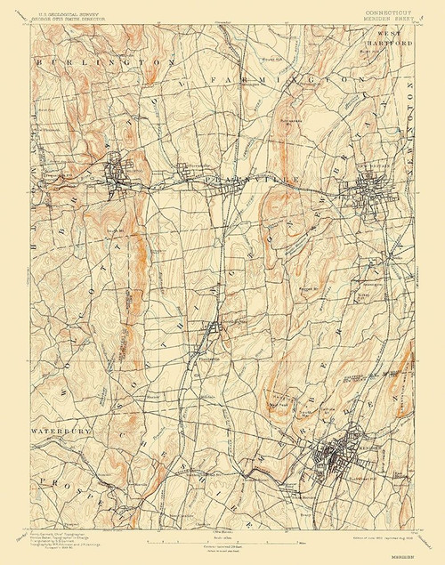 Meridan Connecticut Sheet - USGS 1893 Poster Print by USGS USGS # CTME0001