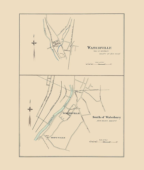 South of Waterbury Connecticut - Hurd 1893 Poster Print by Hurd Hurd # CTSO0003
