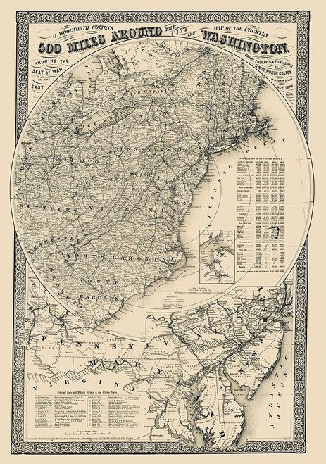 500 Miles Around the City of Washington Poster Print by Colton Colton # CWEC0015