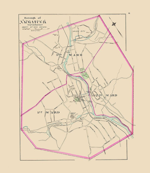 Naugatuck Connecticut - Hurd 1893 Poster Print by Hurd Hurd # CTNA0001
