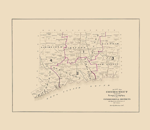 Connecticut - Hurd 1893 Poster Print by Hurd Hurd # CTCO0003