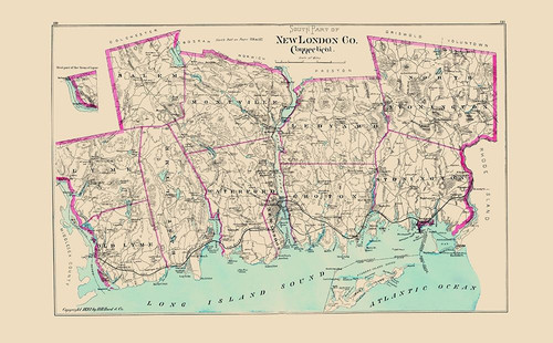 New London  South Connecticut - Hurd 1893 Poster Print by Hurd Hurd # CTNE0014