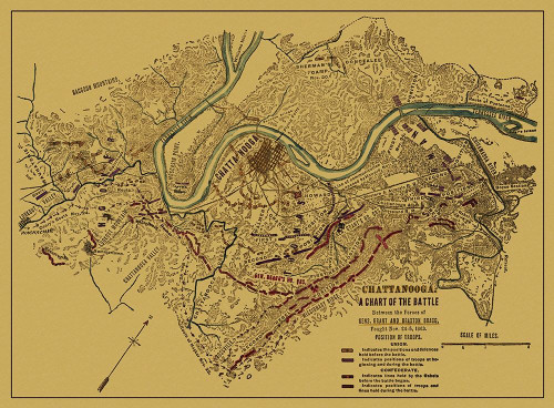 Chattanooga Chart of Battle Tennessee - Sneden Poster Print by Sneden Sneden # CWCH0003