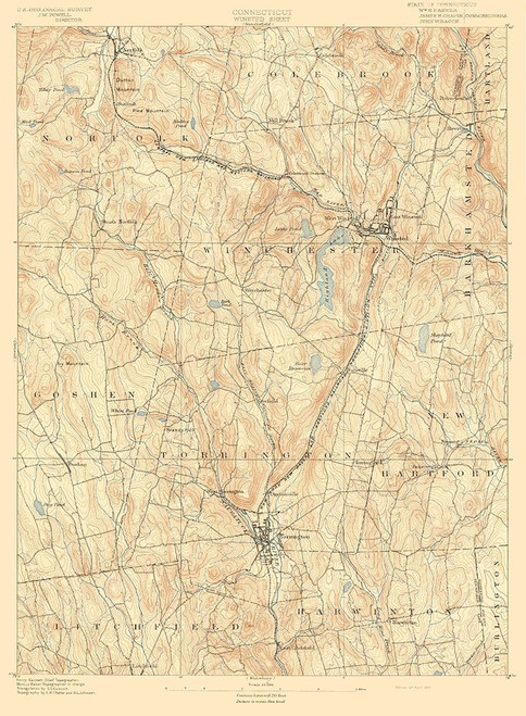 Winsted Connecticut Sheet - USGS 1892 Poster Print by USGS USGS # CTWI0002