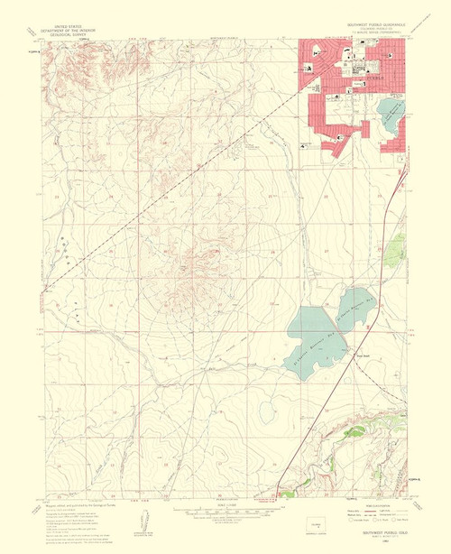 Southwest Pueblo Colorado Quad - USGS 1963 Poster Print by USGS USGS # COSP0001