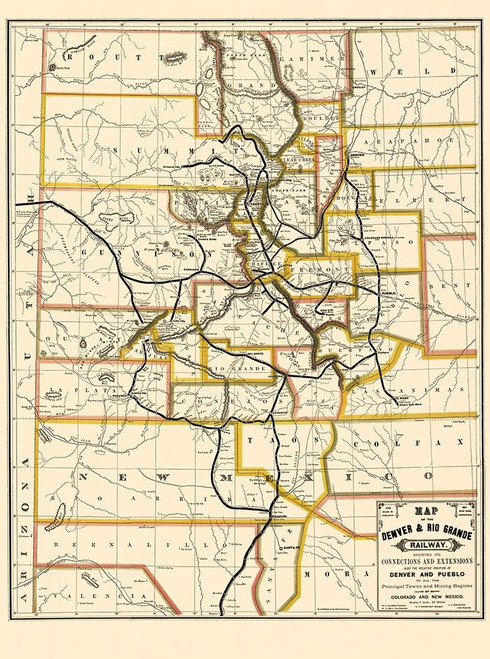 Denver and Rio Grande Railway - Rand McNally 1872 Poster Print by Rand McNally Rand McNally # CODE0002