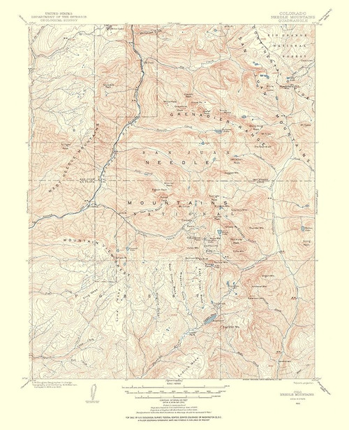 Needle Mountains Colorado Quad - USGS 1955 Poster Print by USGS USGS # CONE0001