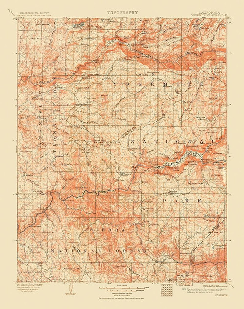 Yosemite California Quad - USGS 1911 Poster Print by USGS USGS # CAYO0003