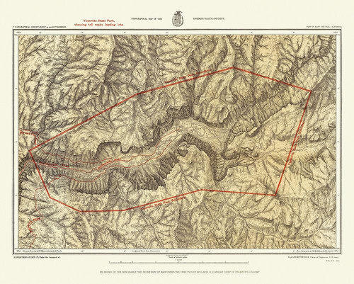 Yosemite California Quad - USGS 1879 Poster Print by USGS USGS # CAYO0004
