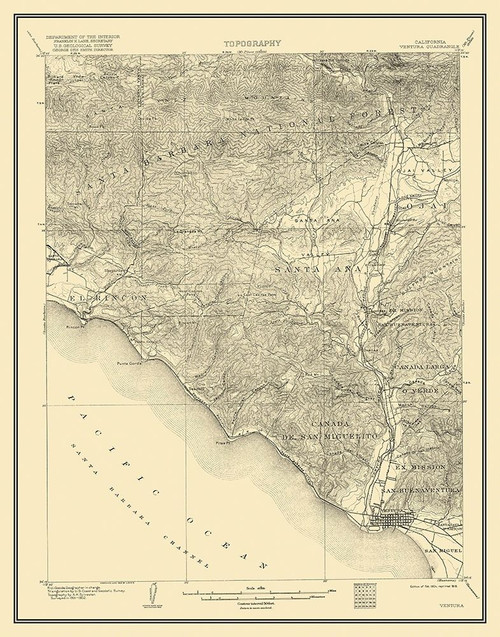 Ventura California Quad - USGS 1904 Poster Print by USGS USGS # CAVA0003