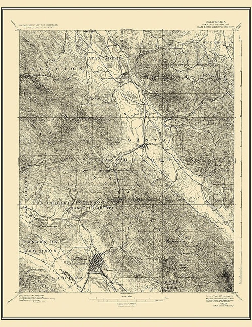 San Luis Obispo California Sheet - USGS 1897 Poster Print by USGS USGS # CASA0048