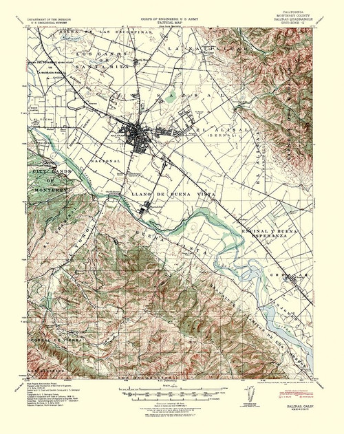 Salinas California Quad - USGS 1940 Poster Print by USGS USGS # CASA0058