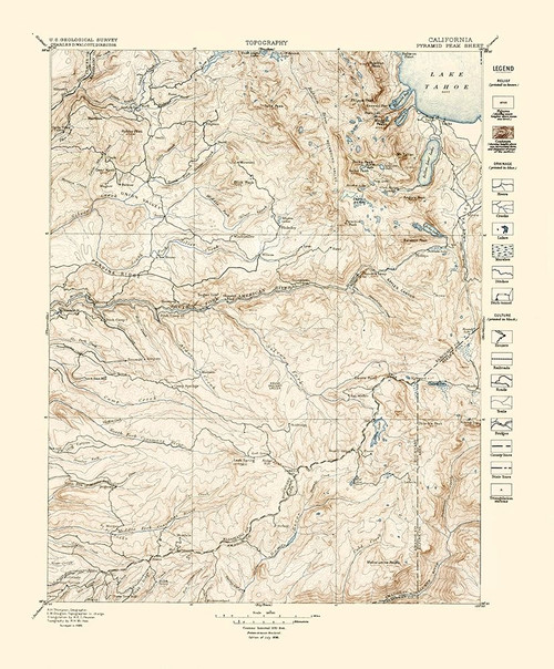 Pyramid Peak California Sheet - USGS 1896 Poster Print by USGS USGS # CAPY0001