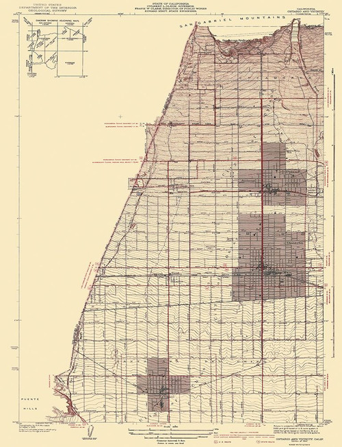 Ontario Vicinity California - USGS 1942 Poster Print by USGS USGS # CAON0001
