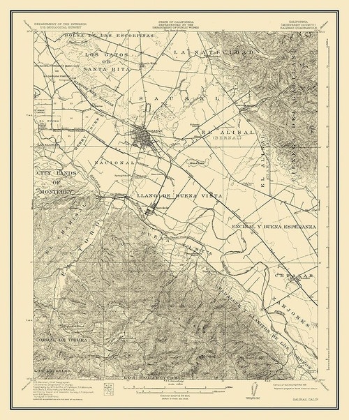 Salinas California Quad - USGS 1912 Poster Print by USGS USGS # CASA0037