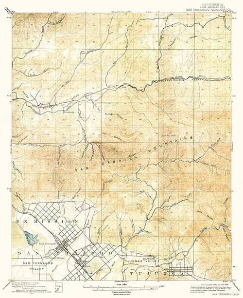 San Fernando California Quad - USGS 1900 Poster Print by USGS USGS # CASA0041