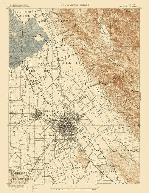 San Jose California Quad - USGS 1899 Poster Print by USGS USGS # CASA0046
