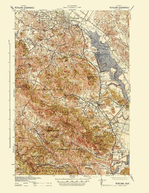 Petaluma California Quad - USGS 1942 Poster Print by USGS USGS # CAPE0001