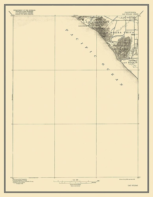 Las Bolsas California Quad - USGS 1896 Poster Print by USGS USGS # CALA0009