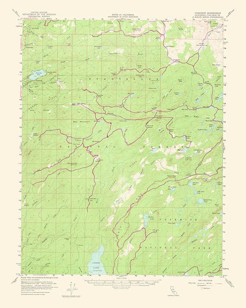 Pinecrest California Quad - USGS 1964 Poster Print by USGS USGS # CAPI0003