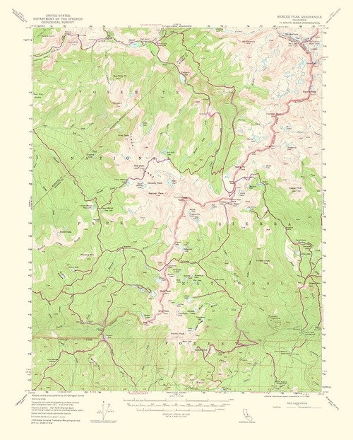 Merced Peak California Quad - USGS 1964 Poster Print by USGS USGS # CAME0003