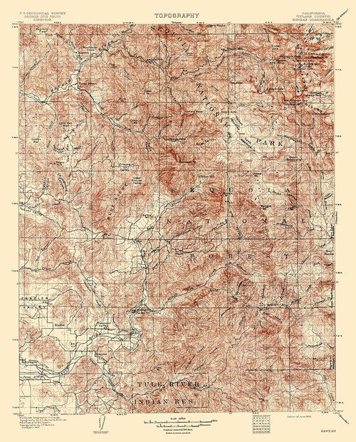 Kaweah California Quad - USGS 1909 Poster Print by USGS USGS # CAKA0001