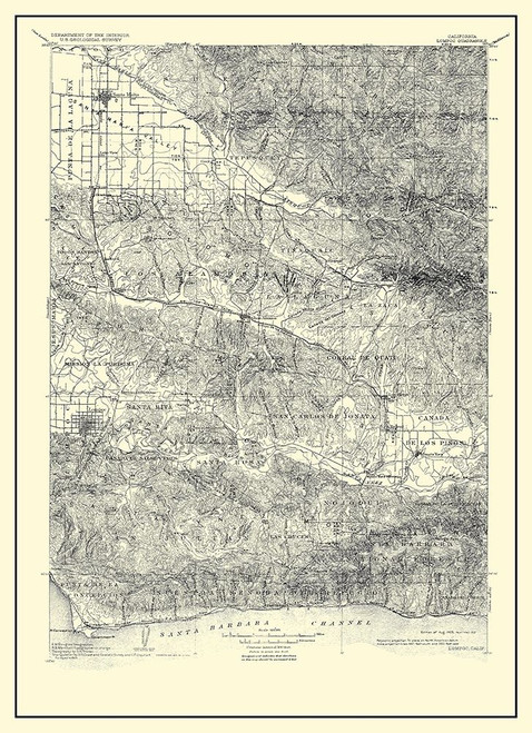 Lompoc California Quad - USGS 1905 Poster Print by USGS USGS # CALO0014
