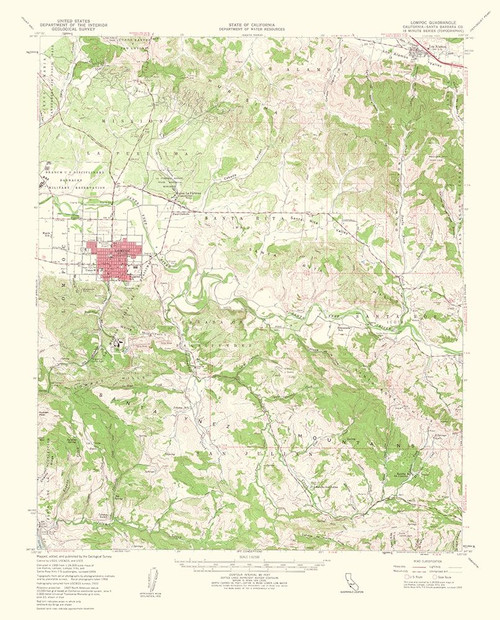 Lompoc California Quad - USGS 1961 Poster Print by USGS USGS # CALO0017