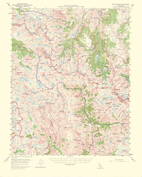Mt Goddard California Quad - USGS 1953 Poster Print by USGS USGS # CAMT0003