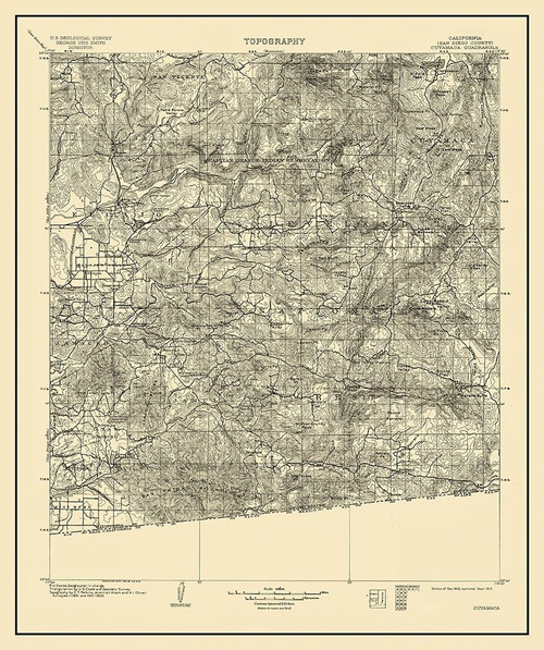 Cuyamaca California Quad - USGS 1903 Poster Print by USGS USGS # CACU0001