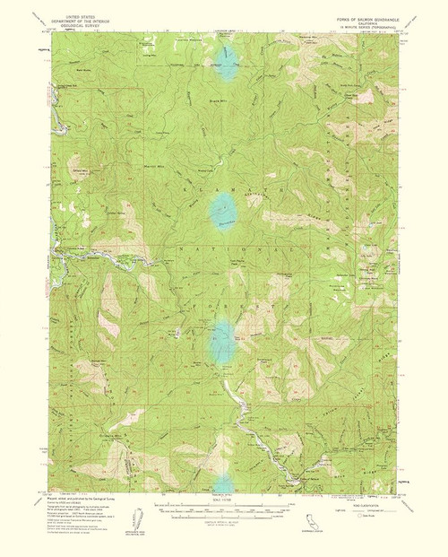 Forks Of Salmon California Quad - USGS 1961 Poster Print by USGS USGS # CAFO0001