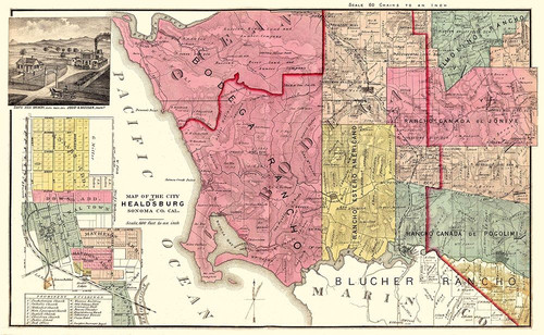 Healdsburg California Landowner - Thompson 1877 Poster Print by Thompson Thompson # CAHE0001