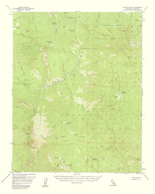 Hockett Peak California Quad - USGS 1962 Poster Print by USGS USGS # CAHO0009