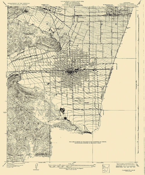 Claremont California Quad - USGS 1928 Poster Print by USGS USGS # CACL0001