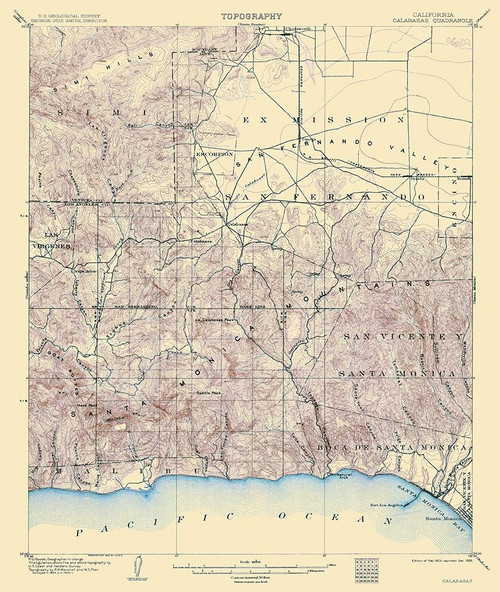 Calabasas California Quad - USGS 1903 Poster Print by USGS USGS # CACA0001