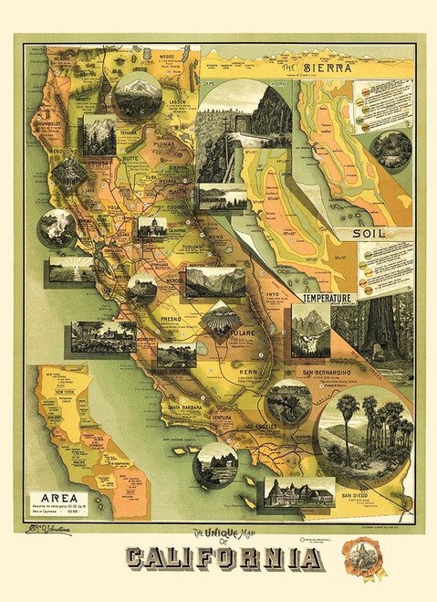 California Illustrated Map - Jones 1898 Poster Print by Jones Jones # CACA0014